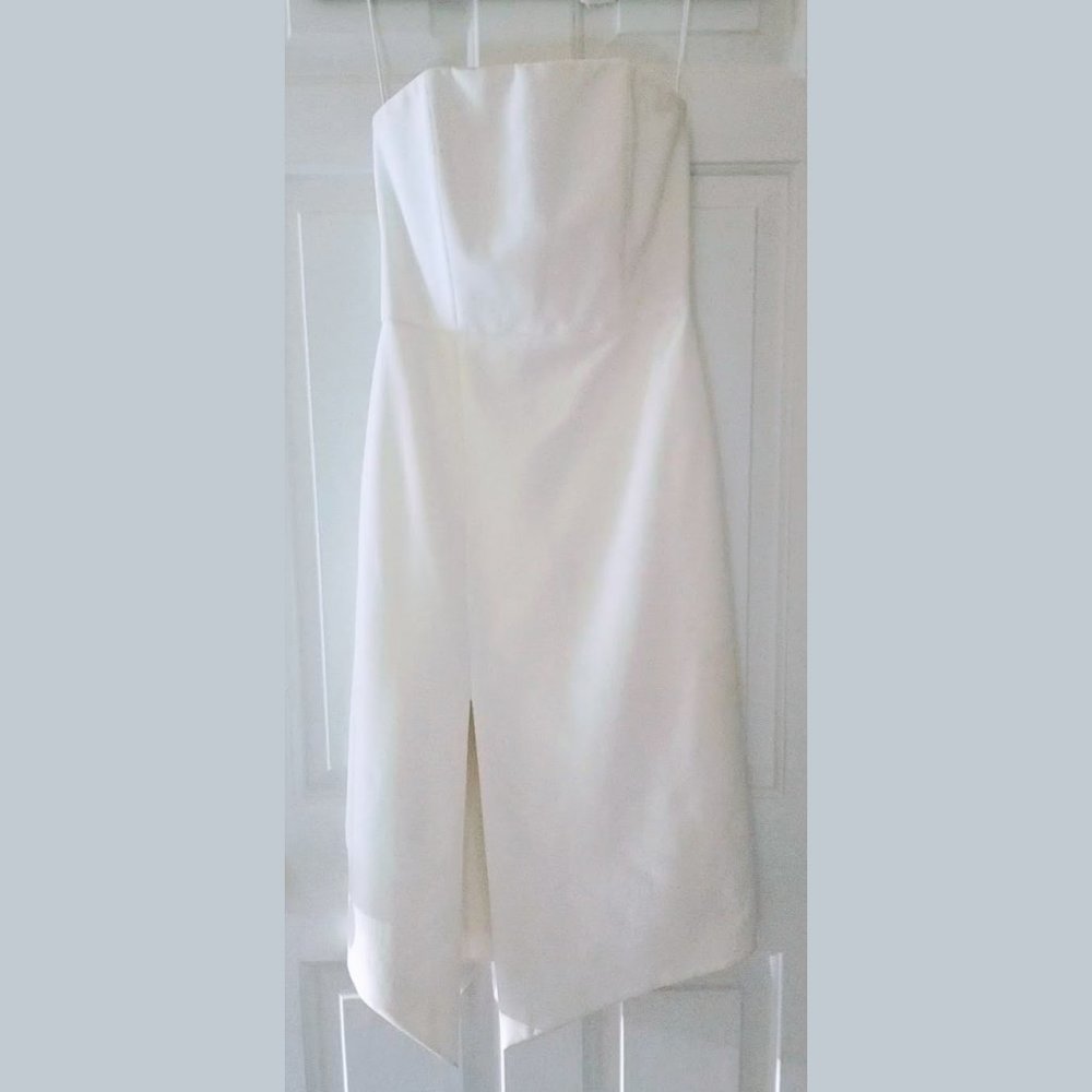 Alice + Olivia NWT Sia White Choker Midi Strapless Dress 0 Neck Piece Thigh Slit